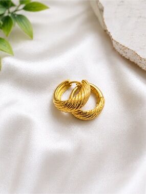 Gold Twisted Hoop Earrings - Women Jewelry